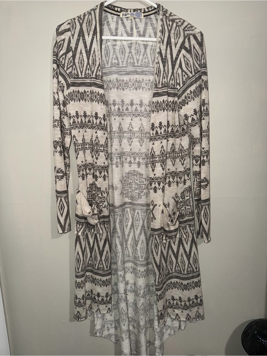 Jolt Sweaters - Jolt Gray & Cream Aztec Print Long Cardigan – Size M